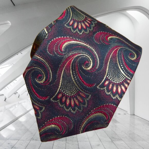 $3999 New Rare Brioni Tie Paisley Black maroon red Handmade Italy 24K Gold Silk - Picture 3 of 16